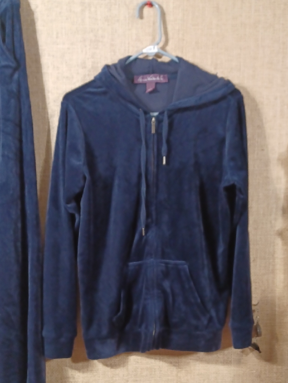 Gloria Vanderbilt Navy Blue Velour Zip-Up Hoodie Combo